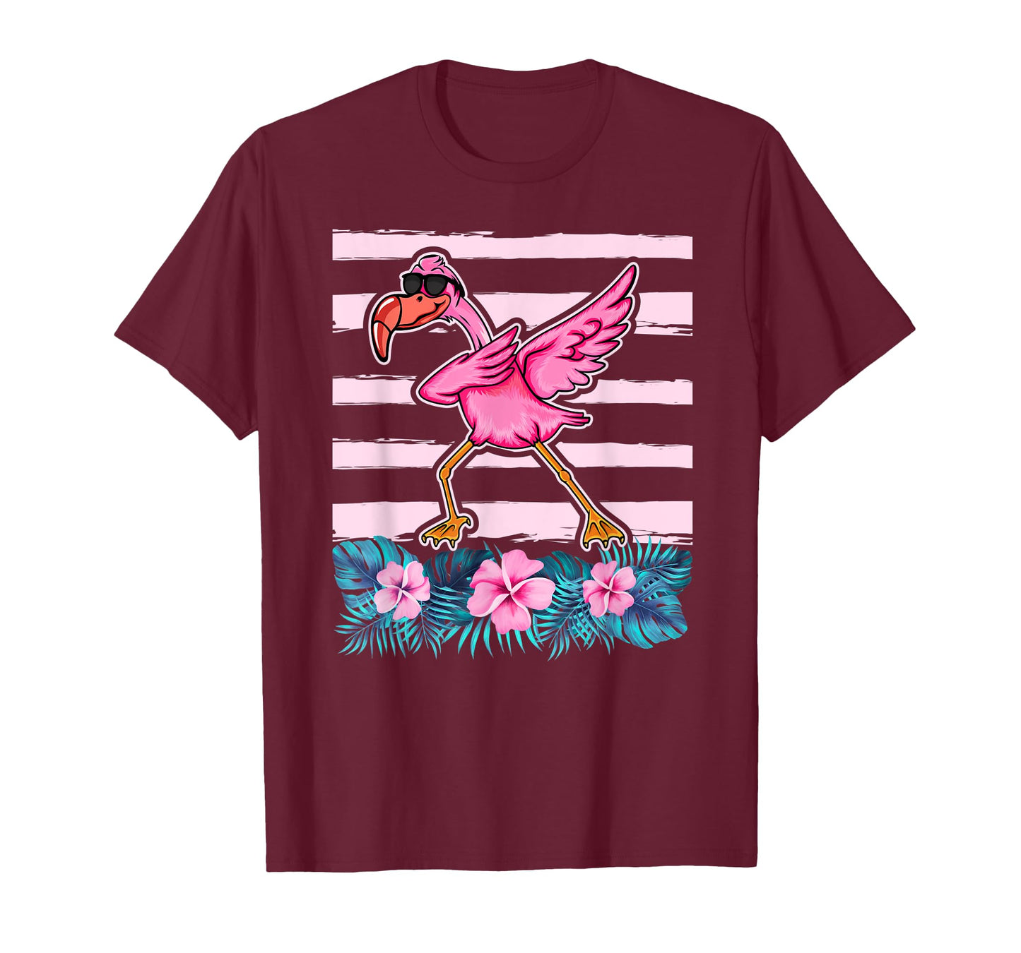 Flamingo Wearing Sunglass - Dabbing Flamingo Lover Floral T-Shirt