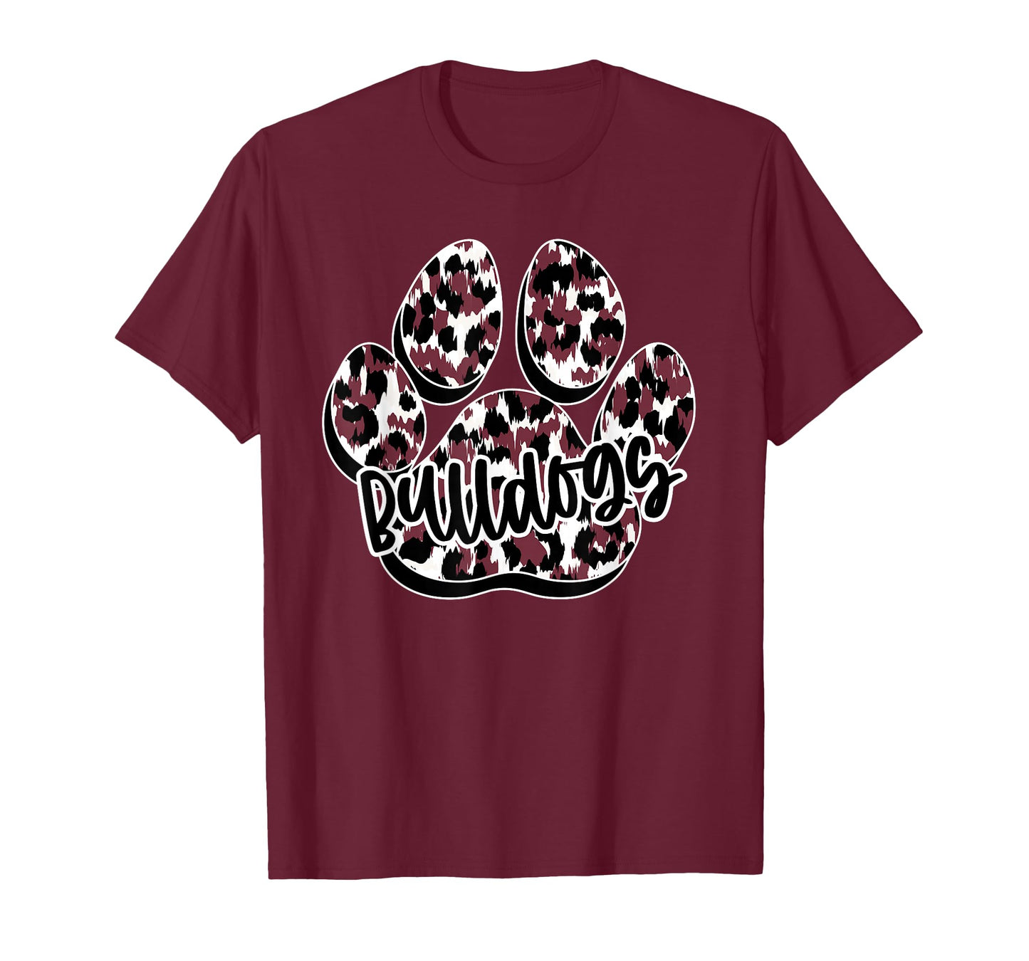 Maroon Bulldogs Leopard Paw Print Leopard School Mascot T-Shirt