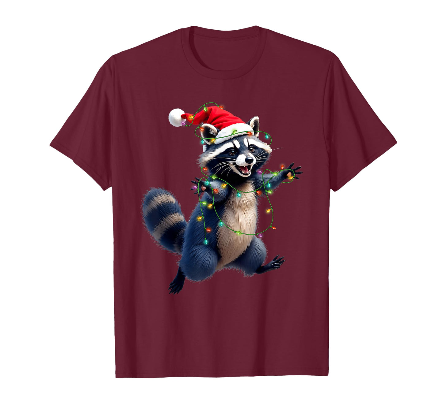 Funny Racoon Santa Hat Christmas Tree Lights Xmas PJS Kids T-Shirt