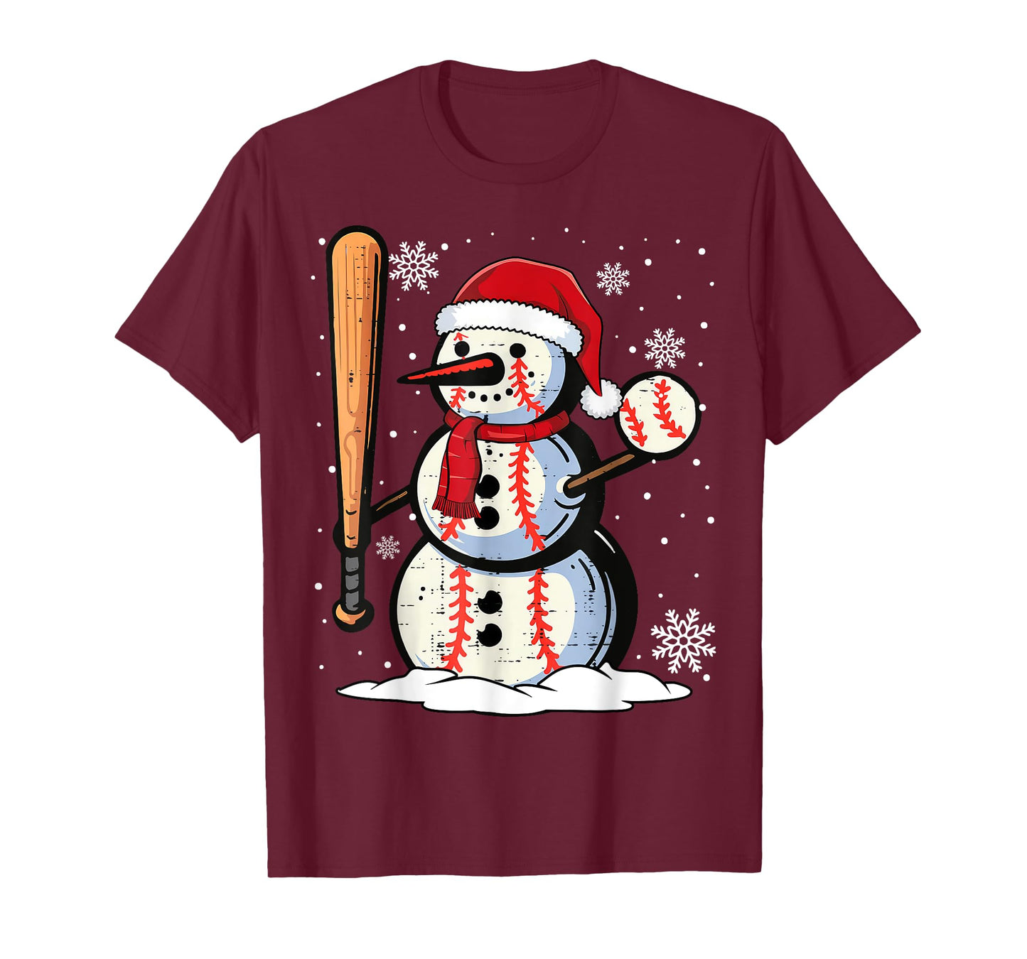 Merry Christmas Baseball Snowman Holiday Sports Xmas Pajamas T-Shirt