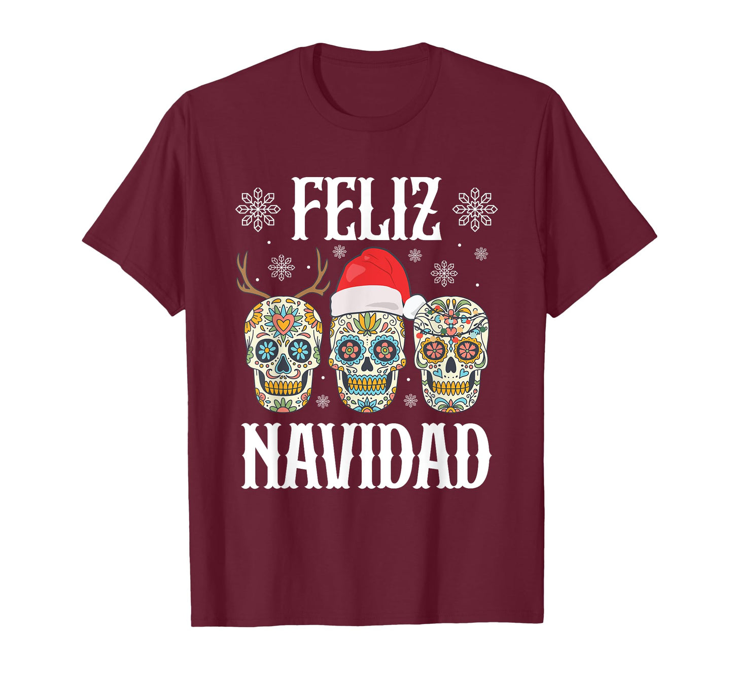 Feliz Navidad Skeletons Reindeer Santa Mexican Christmas T-Shirt