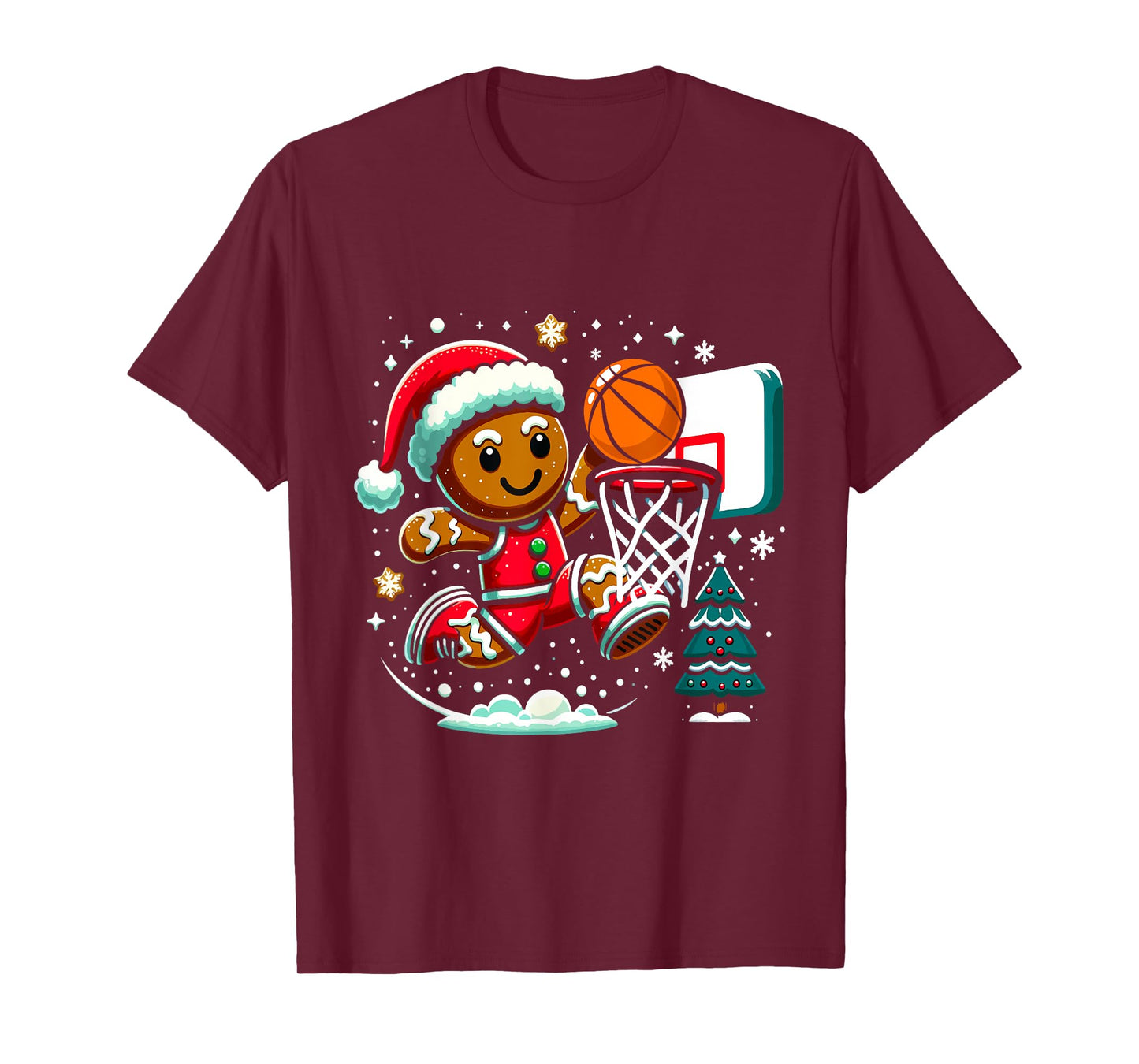 Gingerbread Man Playing Basketball Christmas Player Xmas T-Shirt