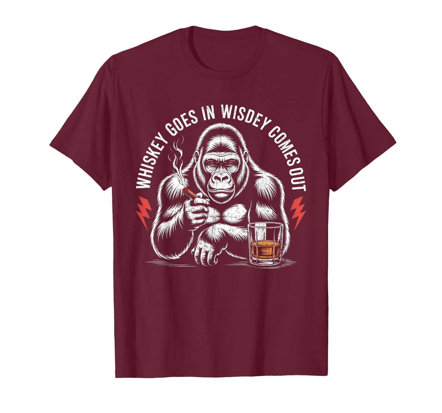 Whiskey Goes In Wisdom Comes Out Funny Monkey VIntage T-Shirt