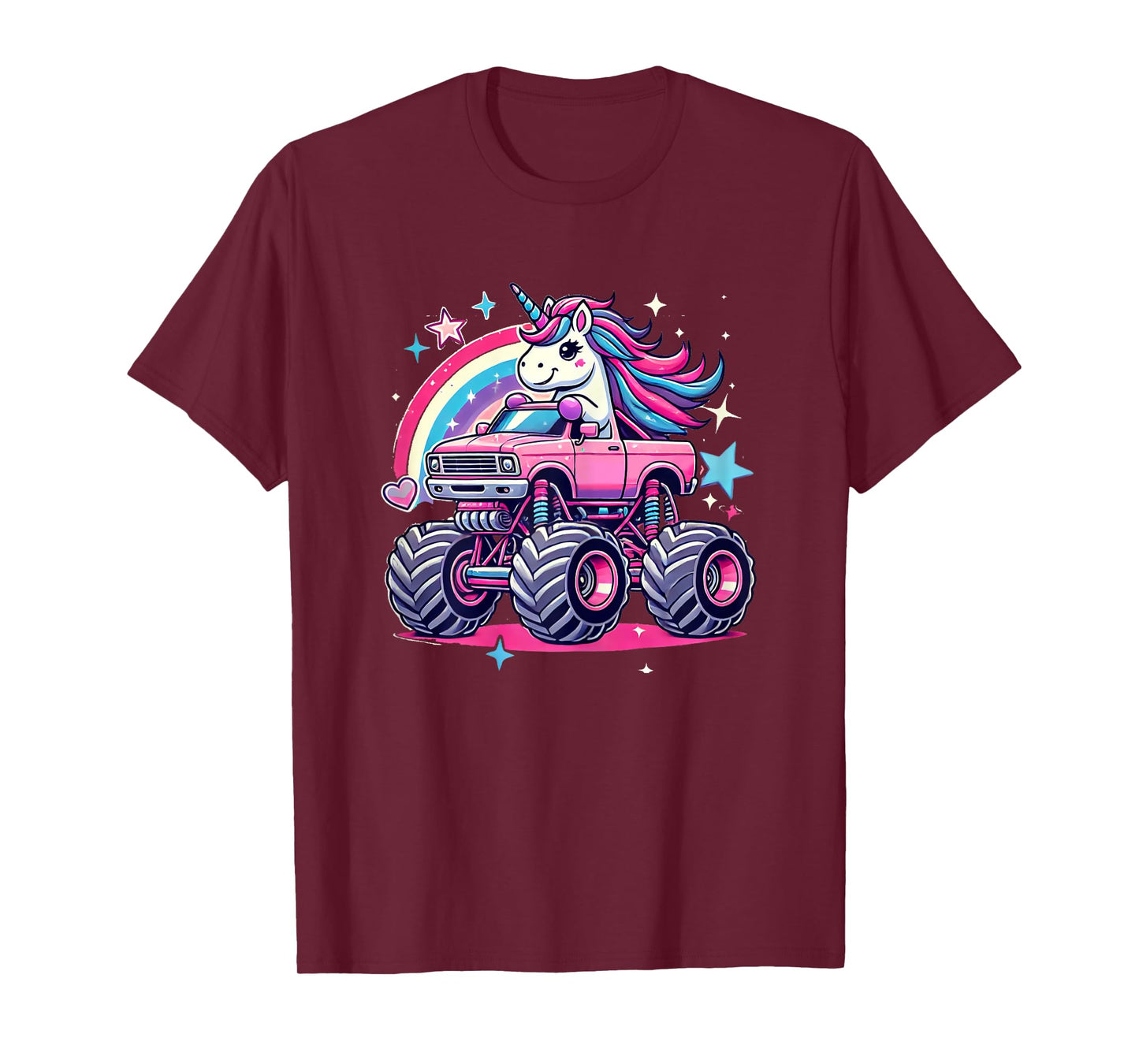 Funny Cute Unicorn Riding A Pink Monster Truck Girls women T-Shirt