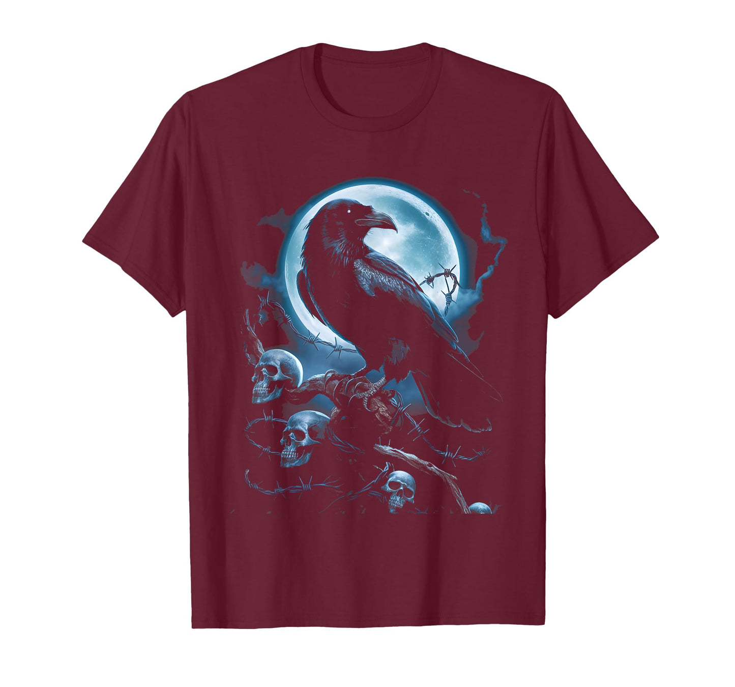 Black Crow Raven Bird Gothic Y2K Style Skull T-Shirt
