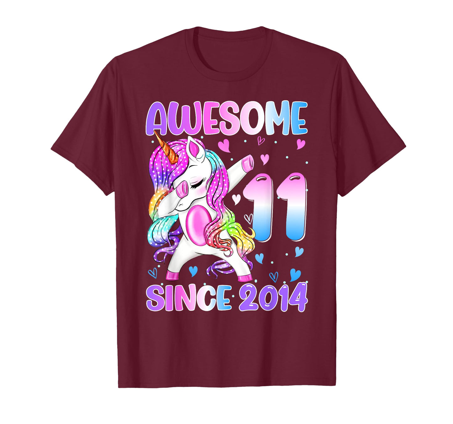 Awesome Since 2014 Dabbing Unicorn 11th Birthday Girls T-Shirt