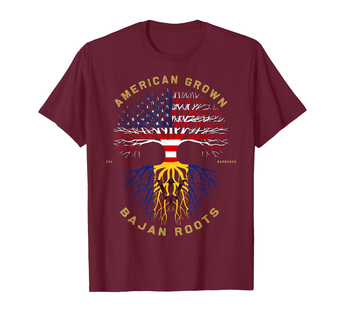 American Grown With Bajan Roots Tree USA Flag Unique Gifts T-Shirt