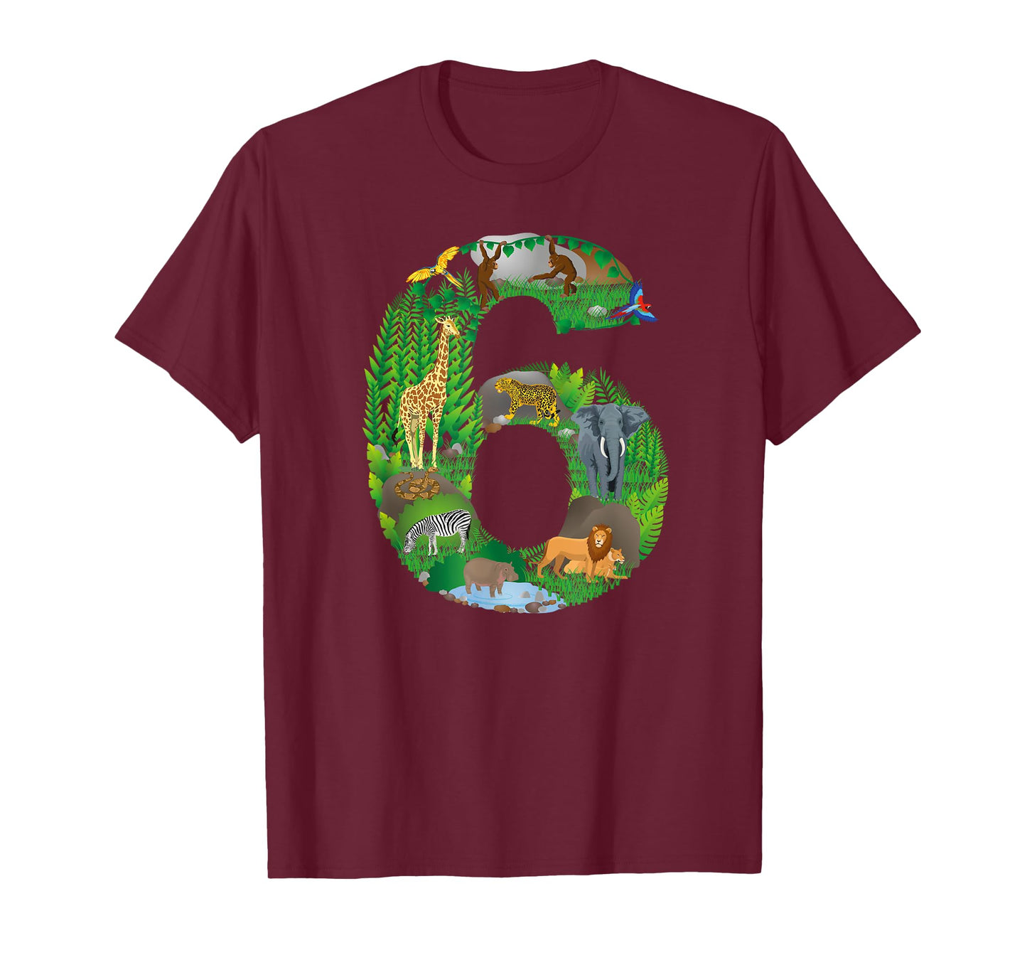 Safari Jungle Zoo animals Sixth Birthday number 6 T-shirt T-Shirt