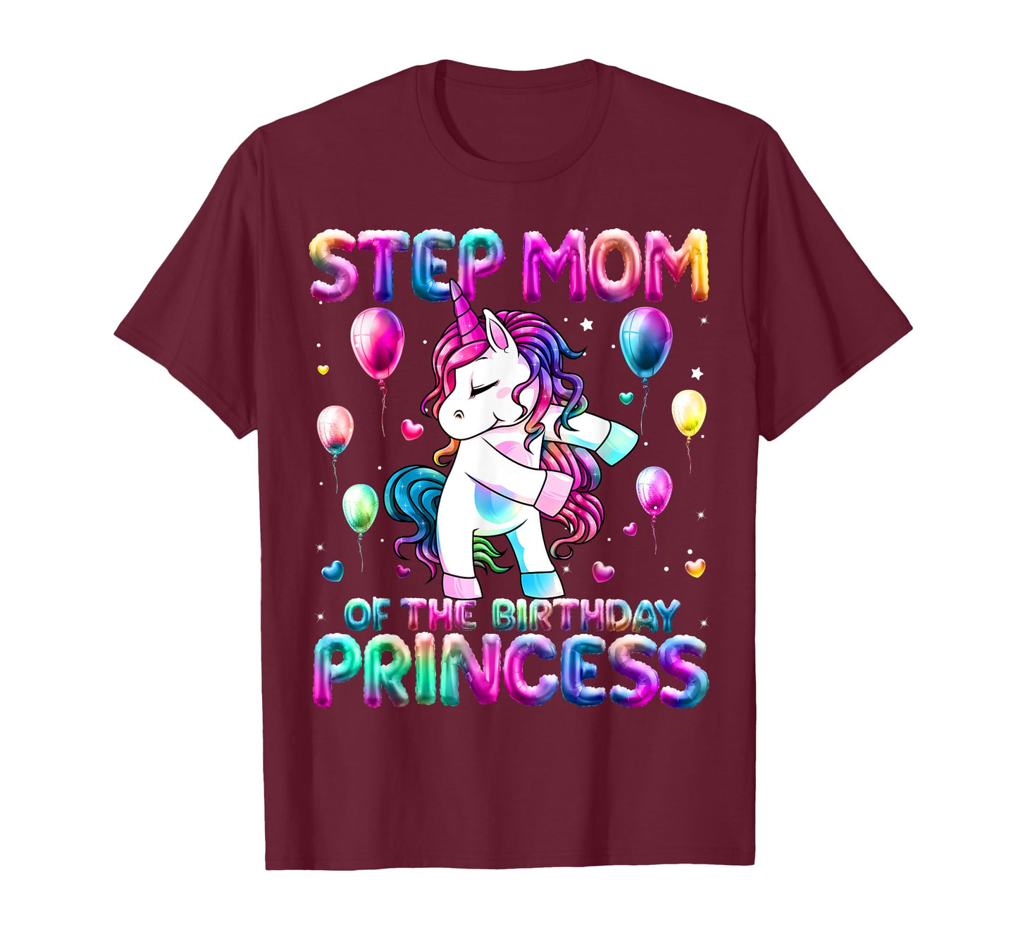 Step Mom of the Birthday Princess Girl Flossing Unicorn Mom T-Shirt