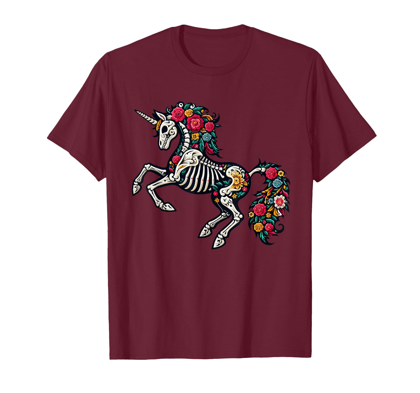 Floral Skeleton Unicorn Mexican Dia De Los Muertos Halloween T-Shirt