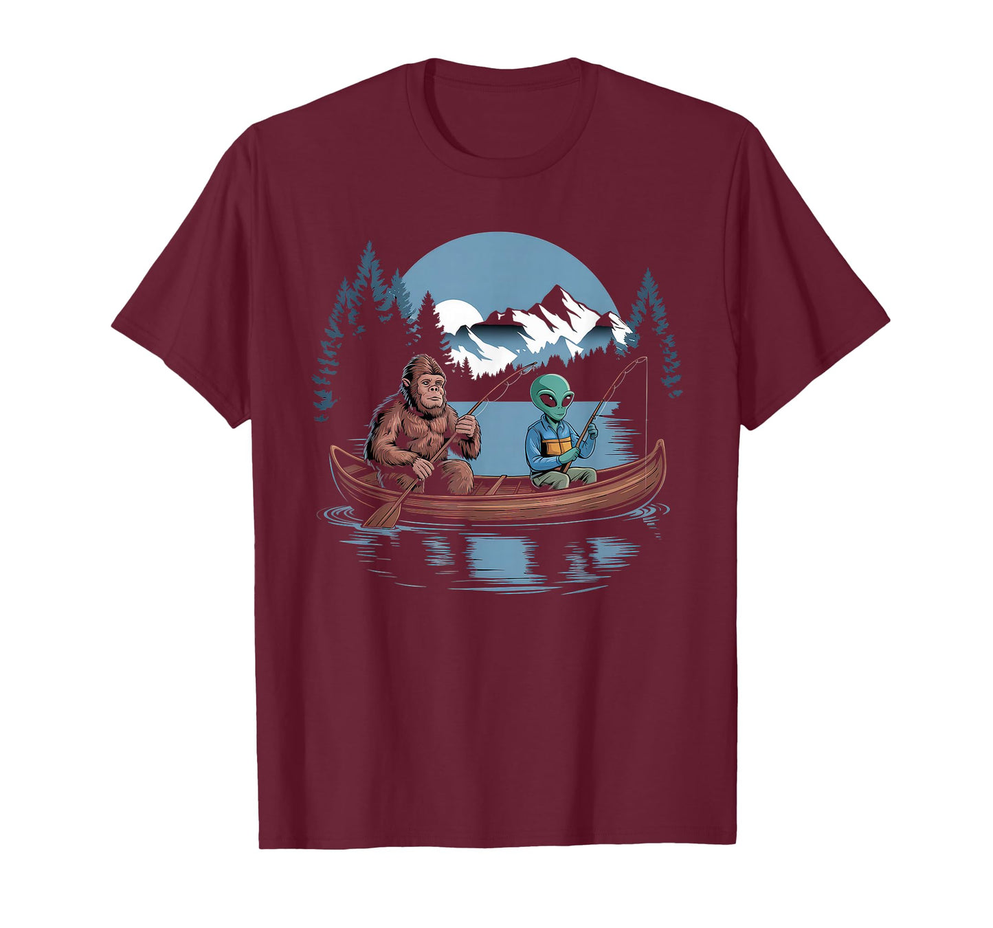 Bigfoot Tshirt Sasquatch Alien Fishing Conspiracy Funny Meme T-Shirt