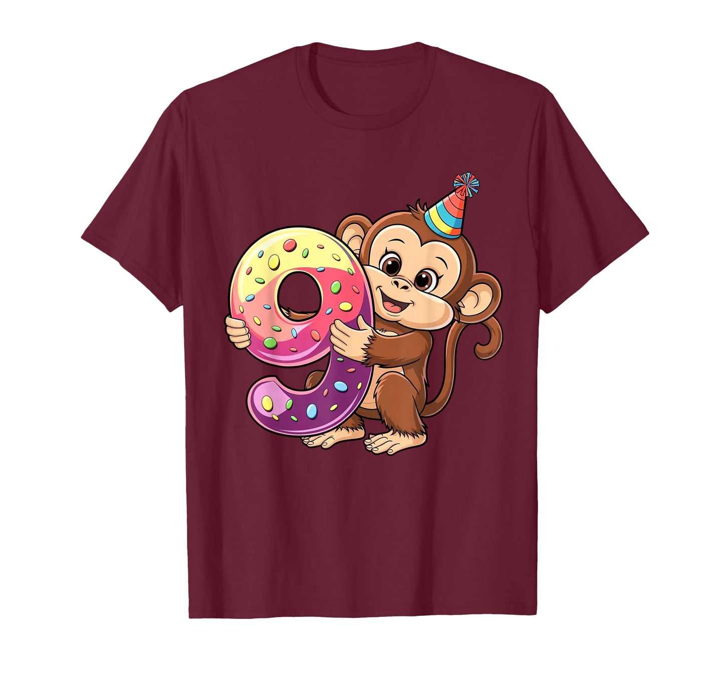 Monkey Birthday Age 9 Girl T-Shirt