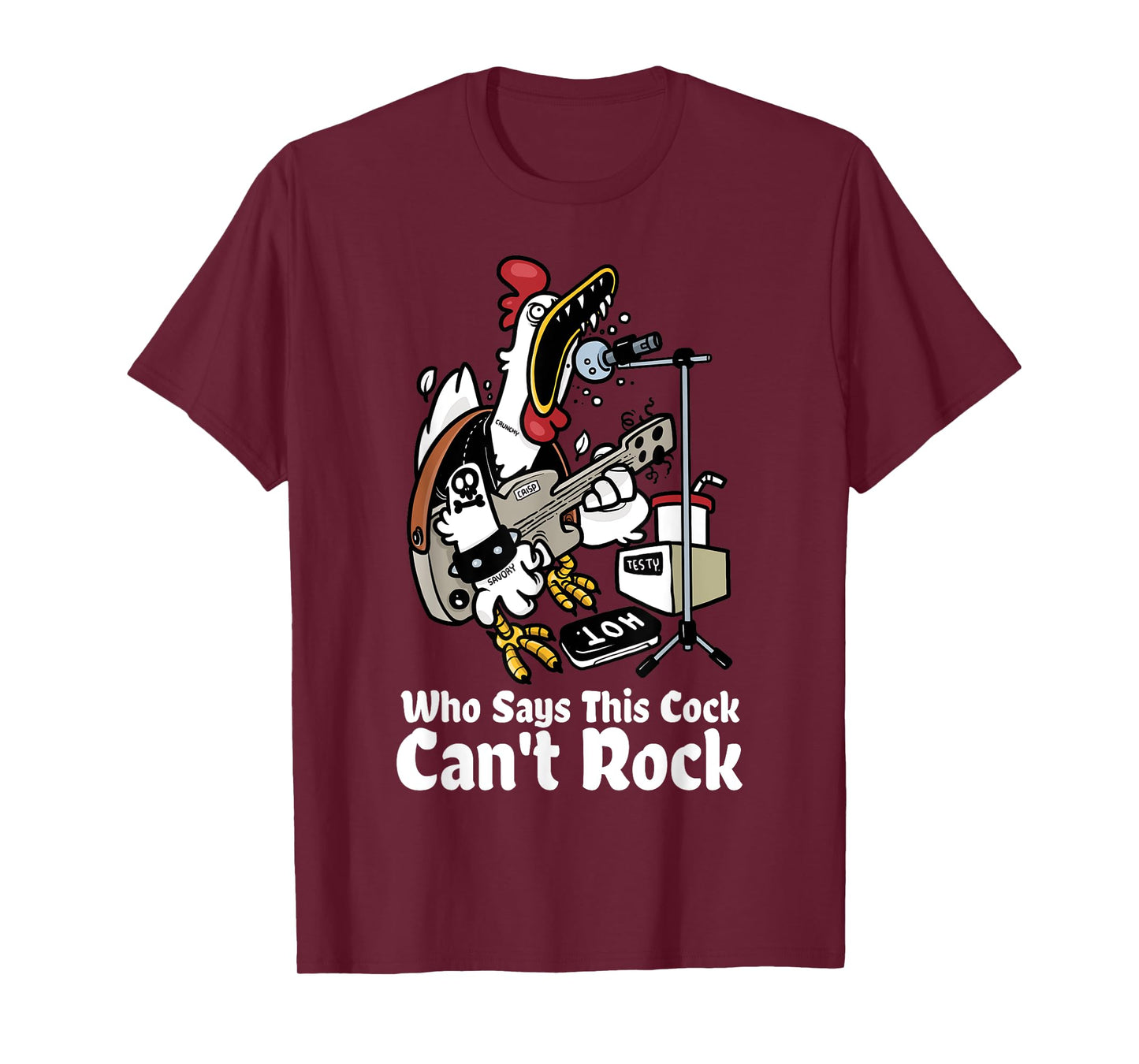 Funny Rock & Roll Rooster Chicken Playing Rock Guitar Party T-Shirt