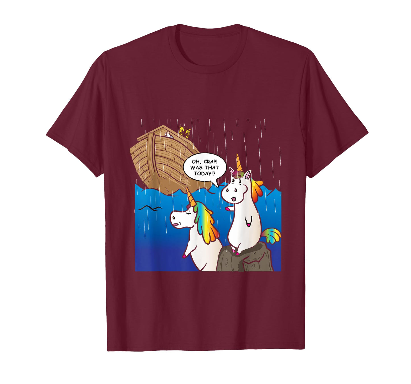 Two Unicorns Missing Ark Noah During Rain Funny Christian T-Shirt