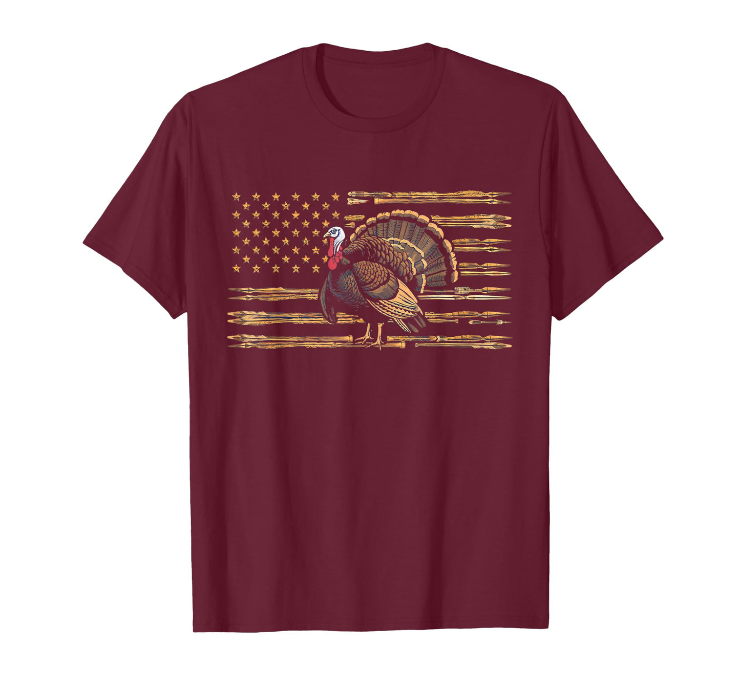 Turkey Hunting Graphic American Flag Tree Camouflage T-Shirt