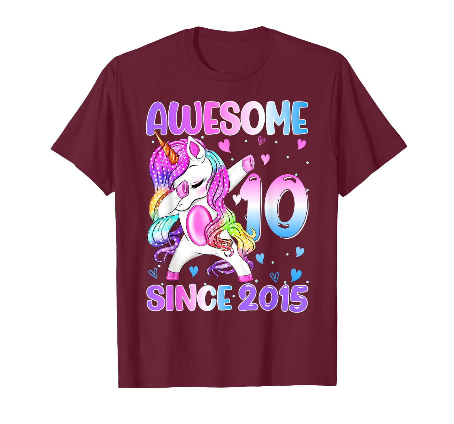 Awesome Since 2015 Dabbing Unicorn 10th Birthday Girls T-Shirt