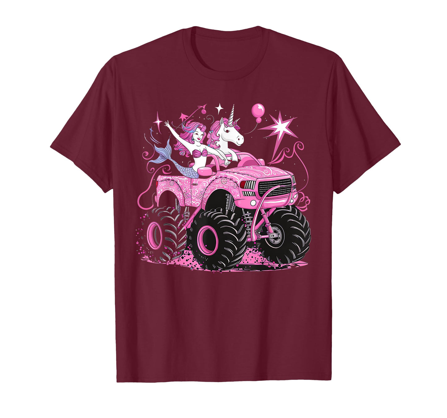 Mermaid Unicorn Monster Truck Birthday Girl Monster Truck T-Shirt
