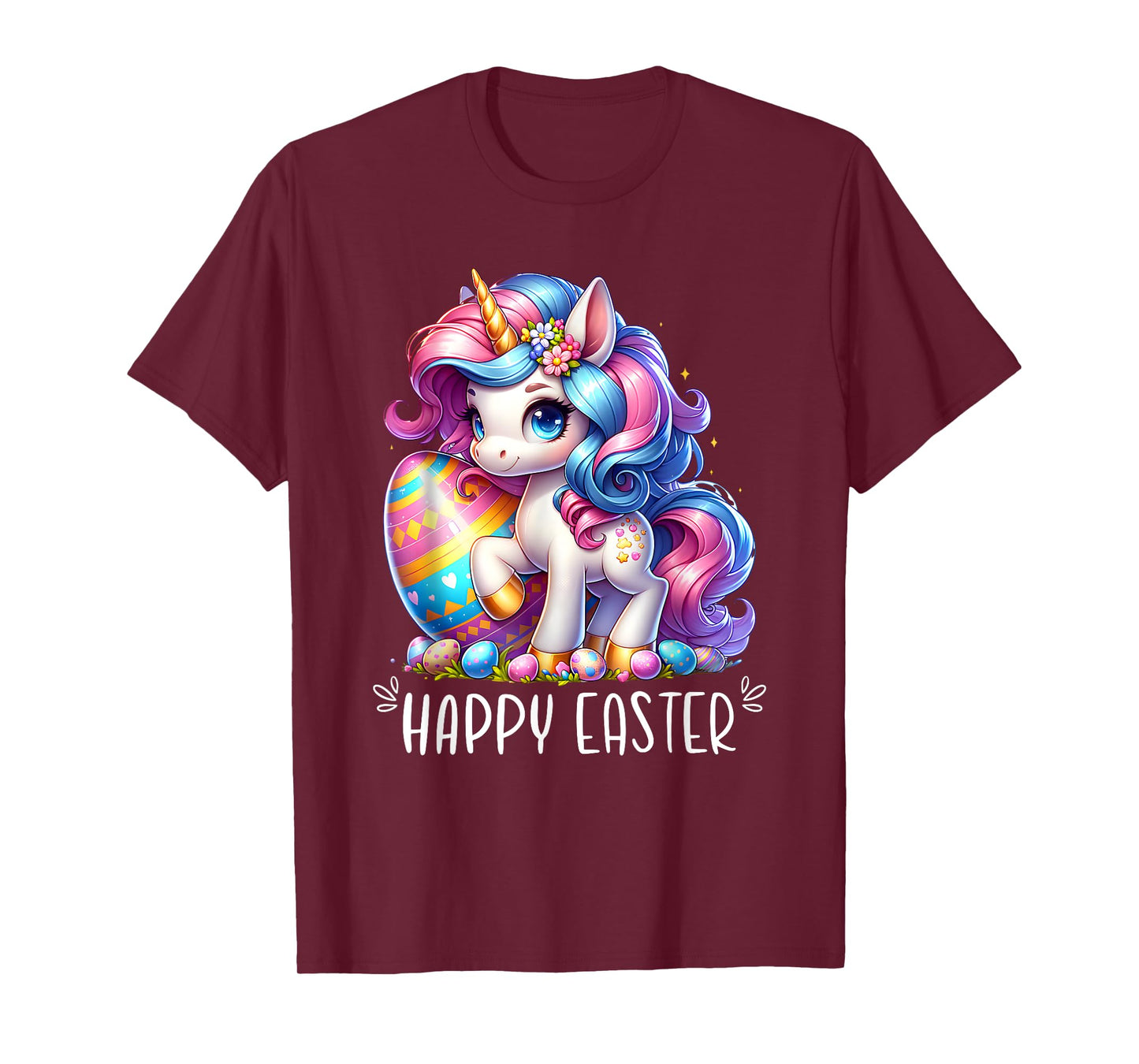 Unicorn Happy Easter Day Bunny Rainbow Egg Girls Kids T-Shirt