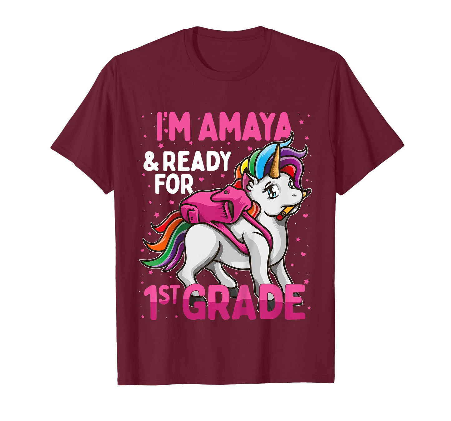 Kids 1st Grader Unicorn I'm Amaya And Ready For First Grade T-Shirt