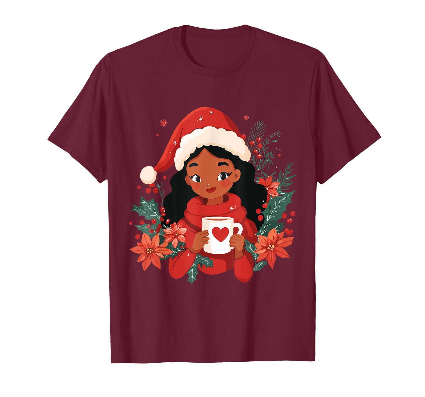 Christmas Black African American Coffee Women Kids Girl Xmas T-Shirt