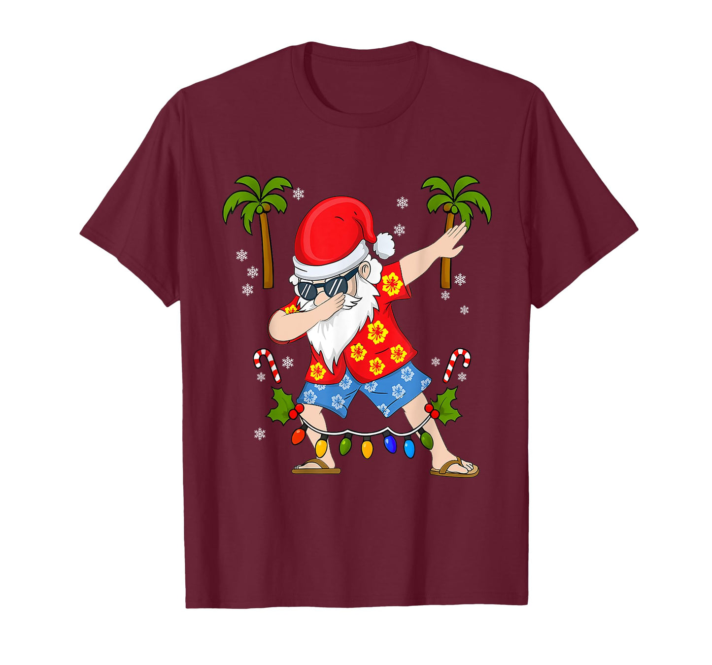 Dabbing Santa Christmas Summer Tropical Hawaiian Surfing T-Shirt