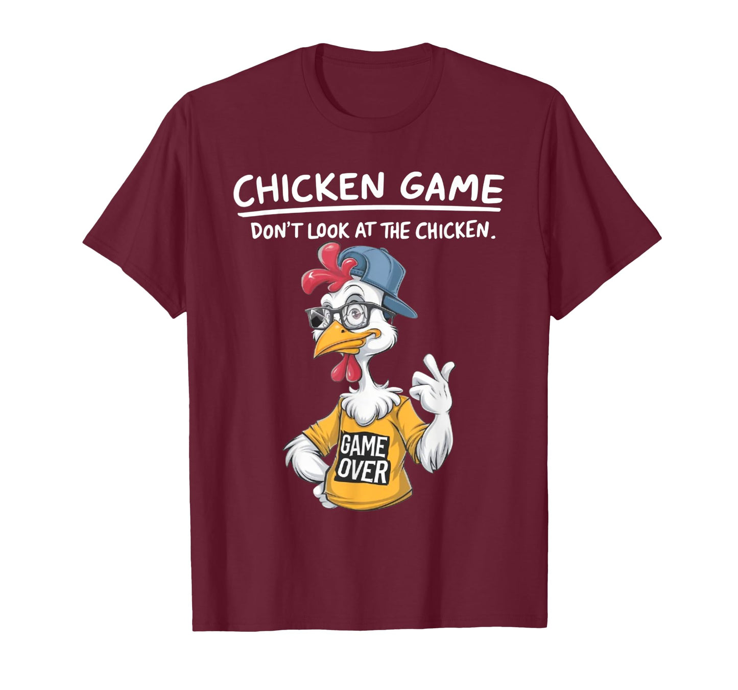 Chicken Game Humorous Family Tee - Unisex-Adults & Kids T-Shirt - Black - Small - Short Sleeve - Cartoon Chicken Game - Don't Look at the Chicken