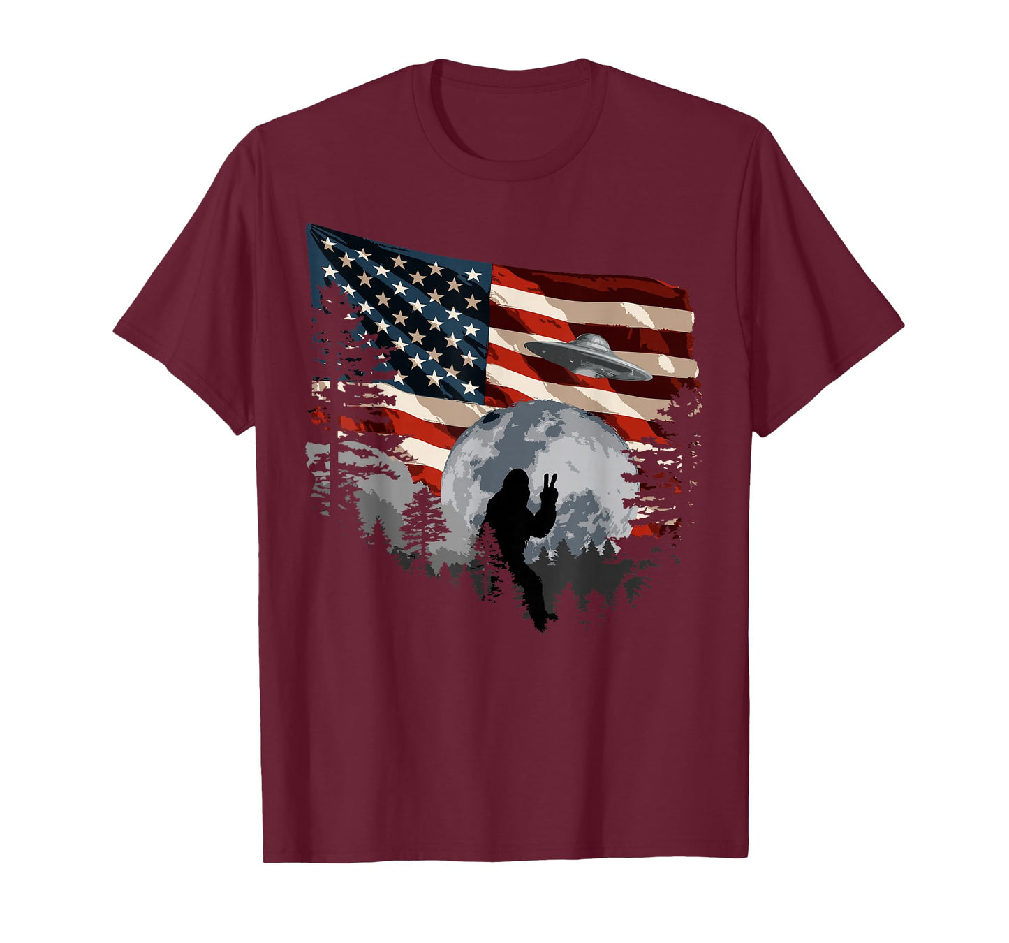 Bigfoot Sasquatch Patriotic American Flag Nature T-Shirt