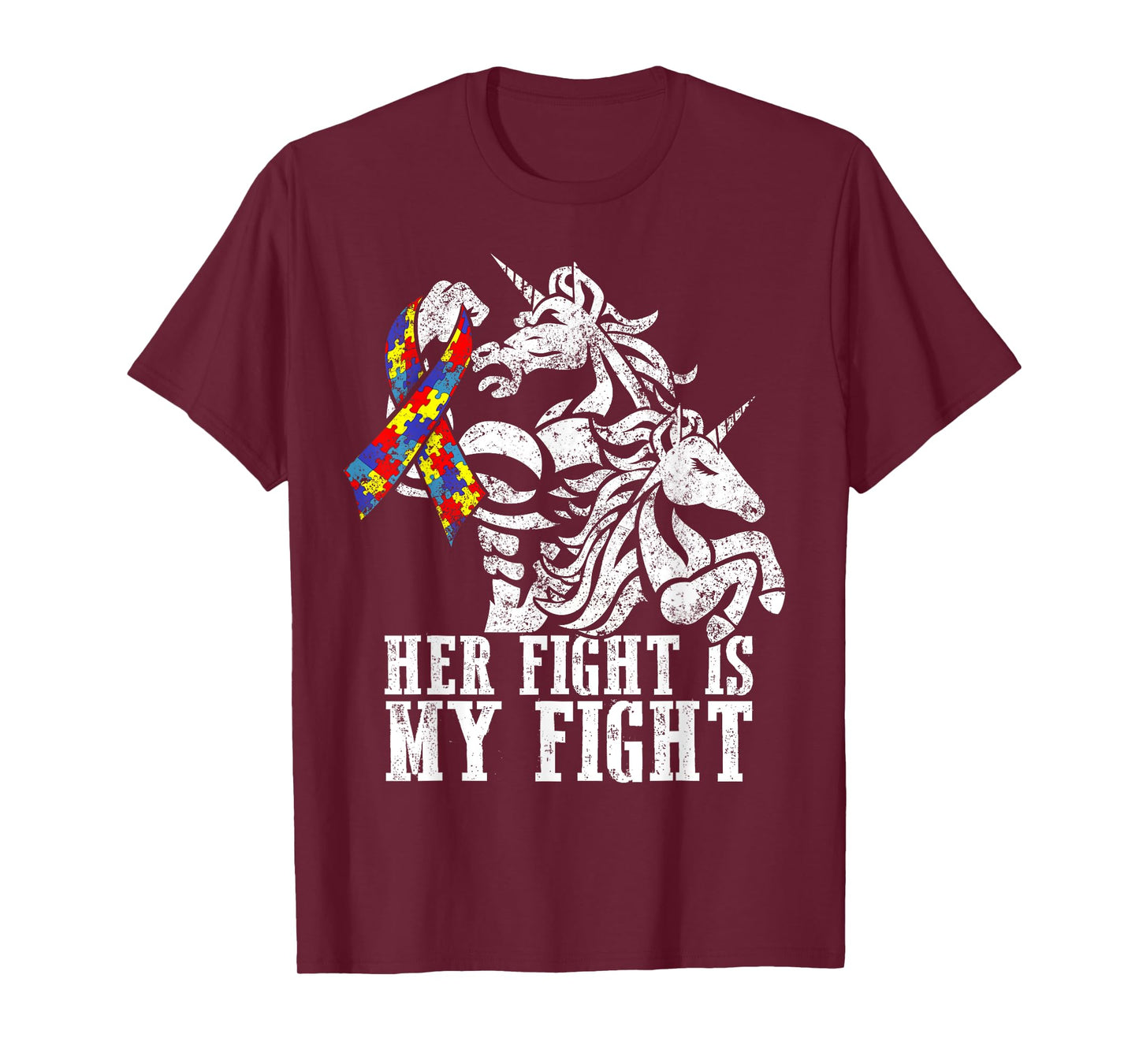 Her Fight is My Fight Autism Ribbon Unicorn Dad Daughter T-Shirt
