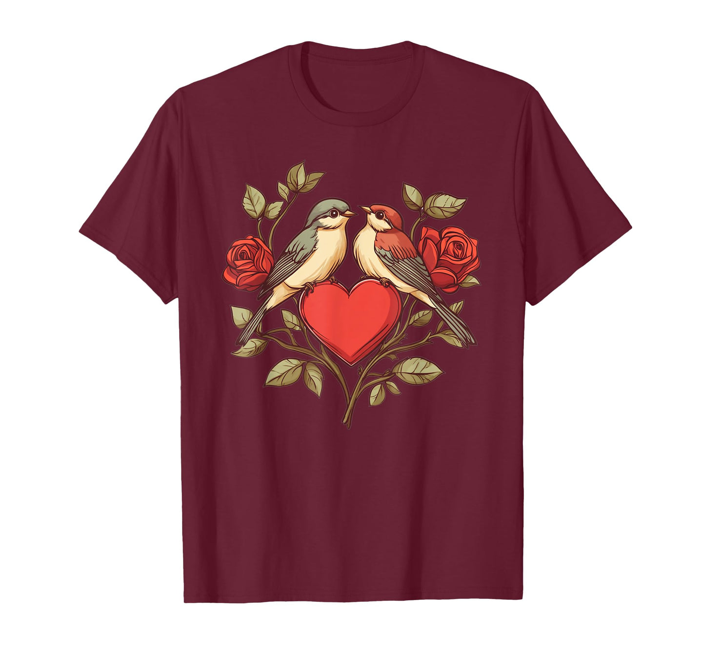 ColorfulChaos Valentine's Day Love Birds Unisex-Adult T-Shirt