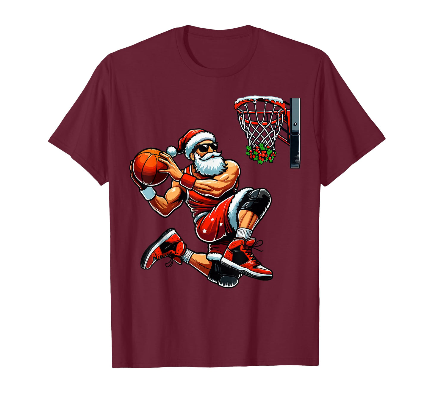 Santa Basketball Player Dunking Xmas Christmas Basketball T-Shirt