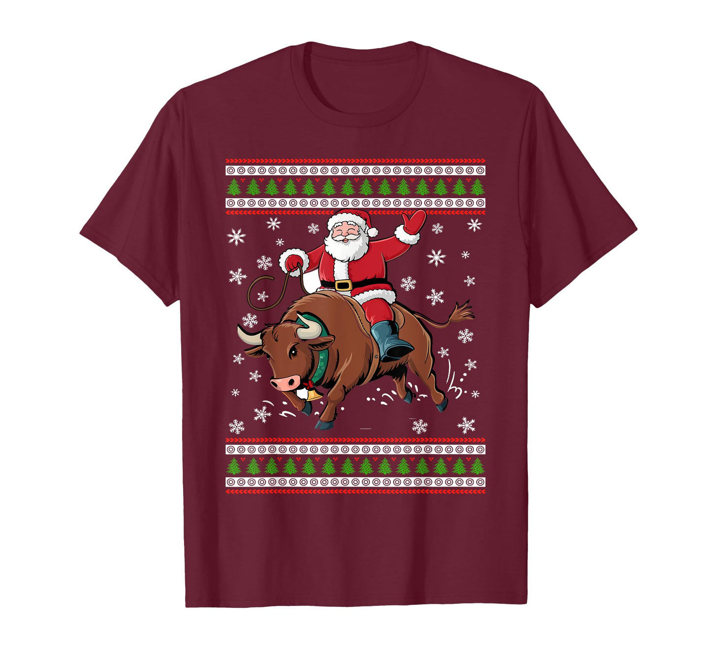 Christmas Santa Riding A Bull Funny Xmas Animal Lover T-Shirt