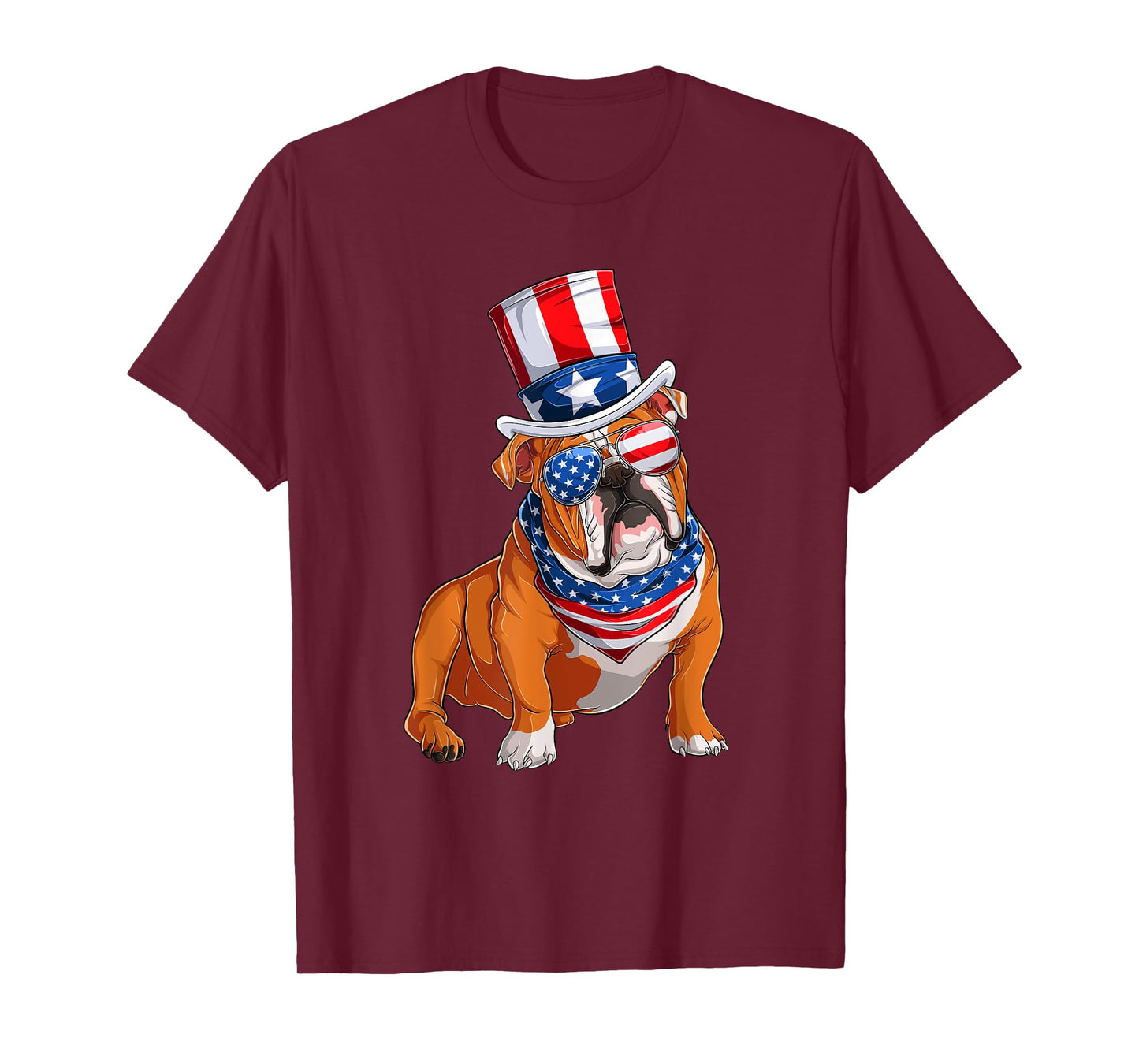 Merica Bulldog Dog 4th of July American Flag T-Shirt