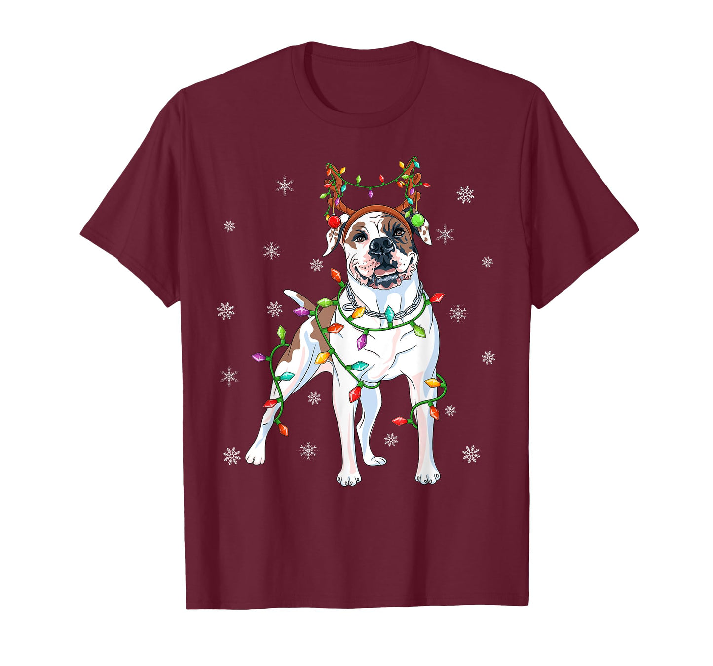 Xmas Lighting Reindeer Hat American Bulldog Christmas T-Shirt