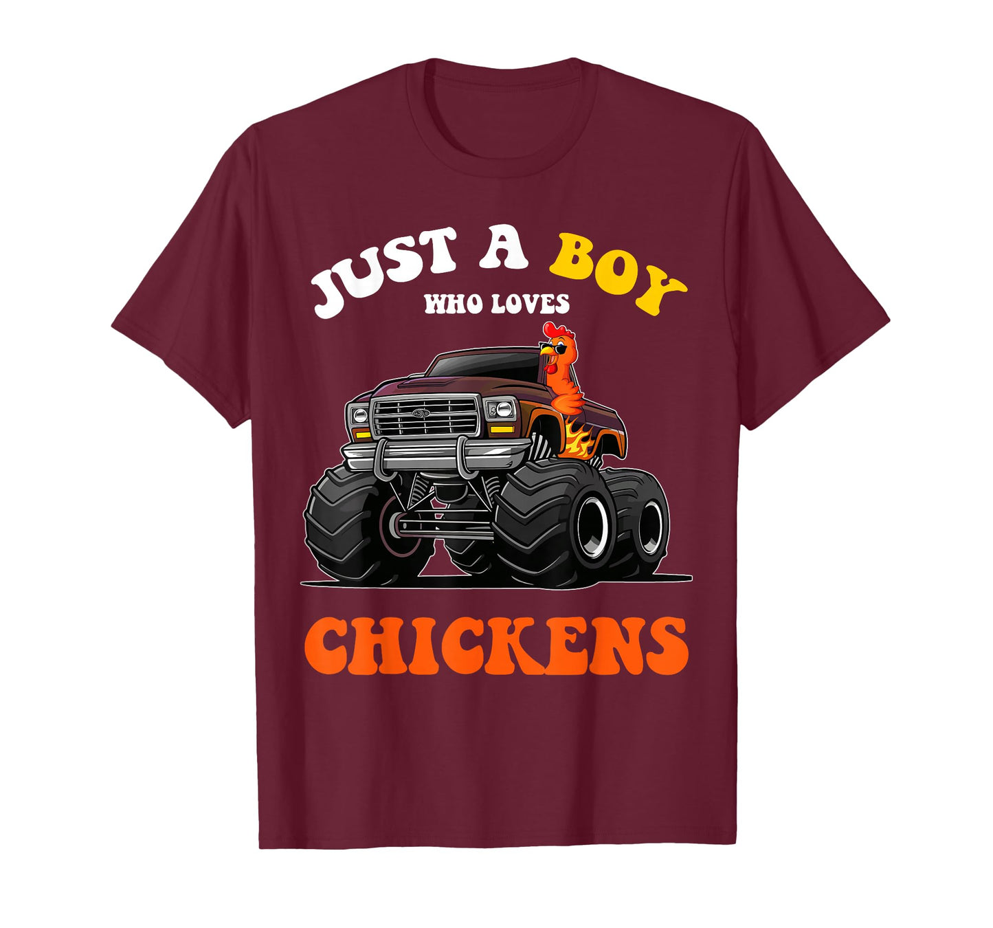 Just a Boy Who Loves Chickens And Monster Truck Kids Boys T-Shirt