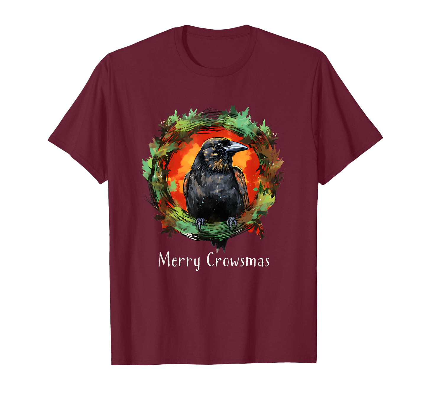 Humorous Holiday Designs For Christmas Lovers Funny Christmas Wreath Crow Corvid 'Merry Crowsmas' Holiday T-Shirt