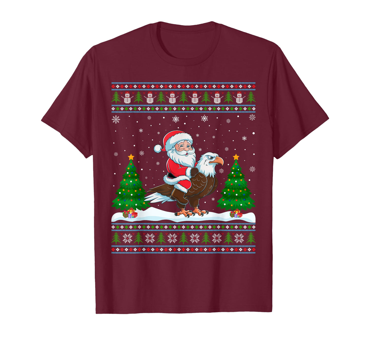 Ugly Xmas Lighting Tree Santa Riding Eagle Christmas T-Shirt
