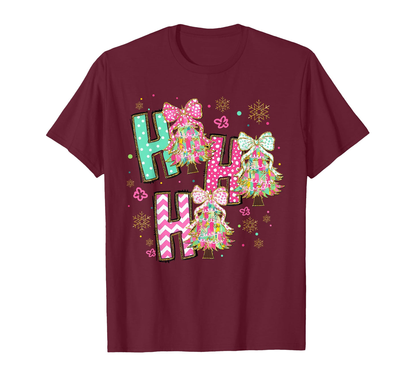 HO HO HO Merry Christmas Coquette Bow Xmas Trees Holiday T-Shirt