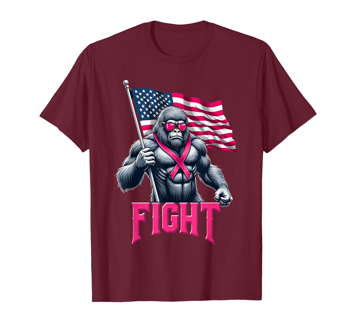 Bigfoot Sasquatch Fight Breast Cancer Awareness Pink Ribbon T-Shirt