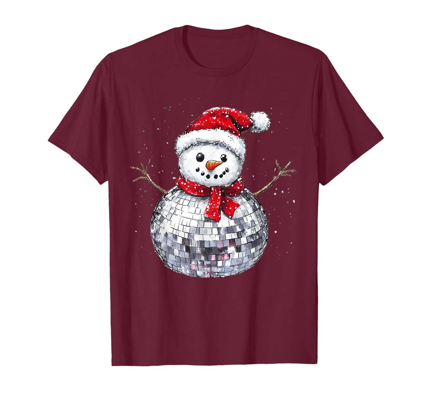 Snowman Christmas Retro Santa Hat Disco Ball Matching Family T-Shirt