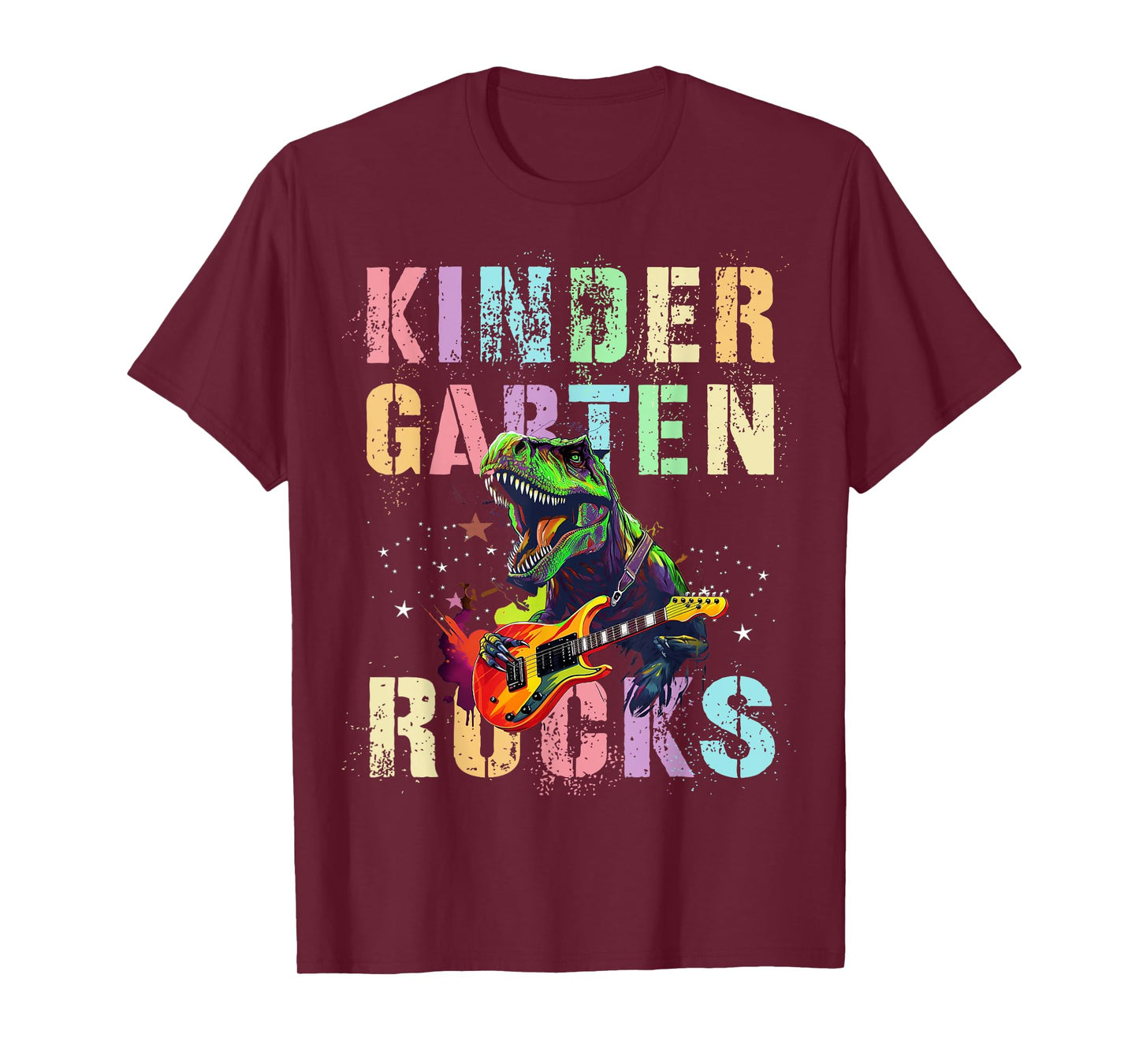 Kids KINDERGARTEN ROCKS Teacher Squad Rockstar Kinder T-Rex T-Shirt