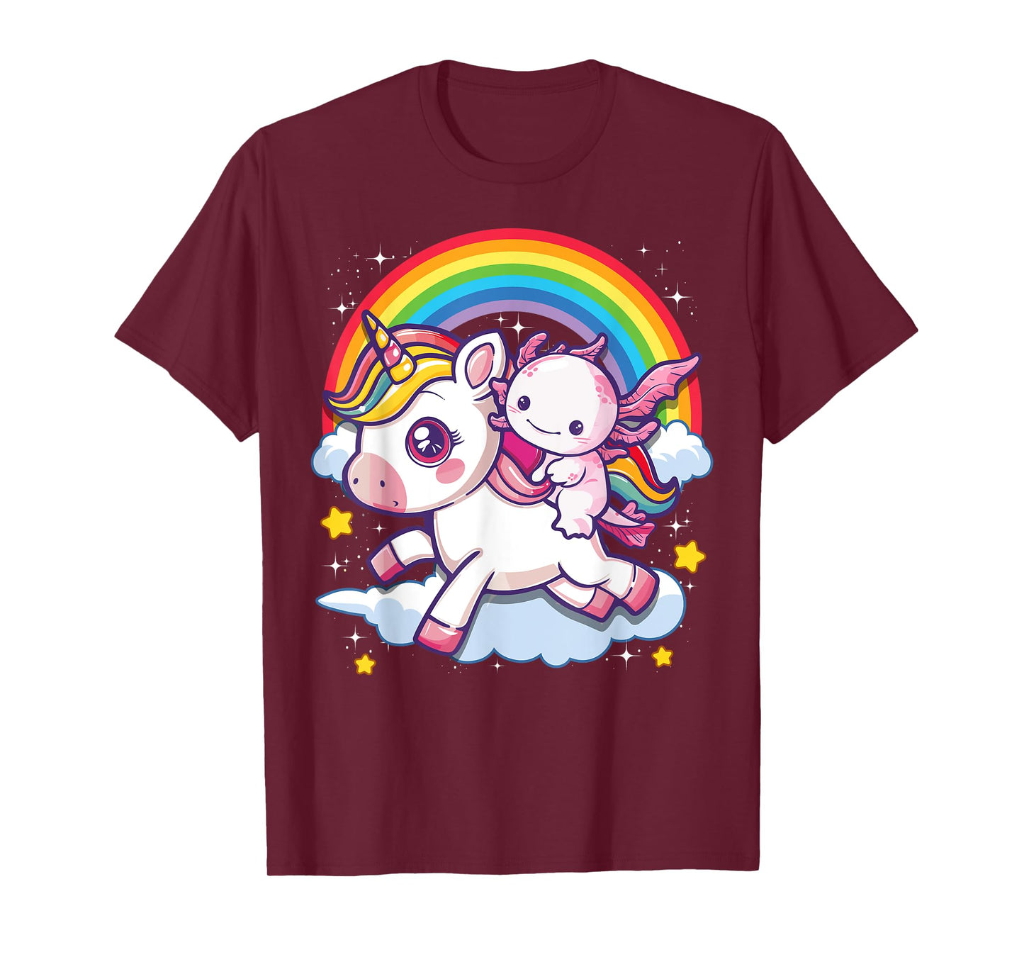 Axolotl Shirts For Girls Women Cute Axolotl Riding Unicorn T-Shirt