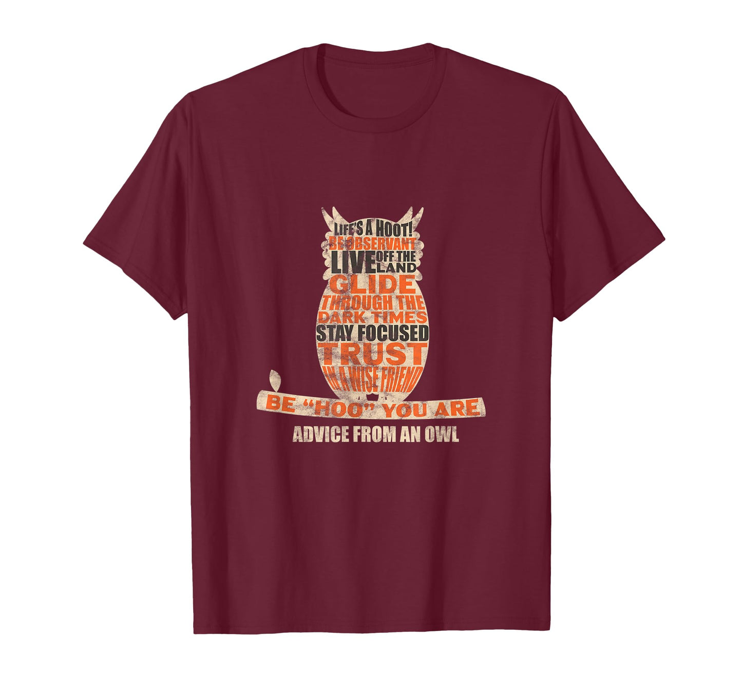 Owl Nocturnal Bird Life's A Hoot! Be Hoo You Are Distressed T-Shirt