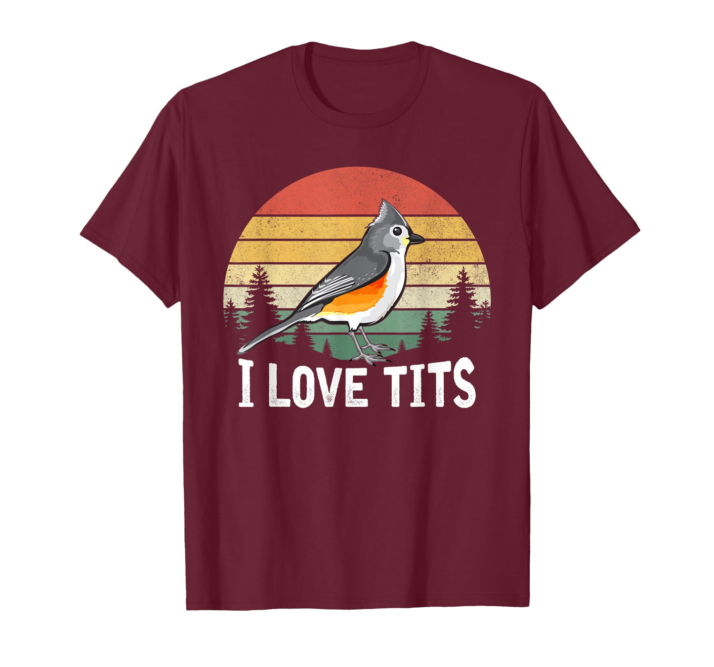 Retro Tufted Titmouse Bird Sunset Gift Funny T-Shirt