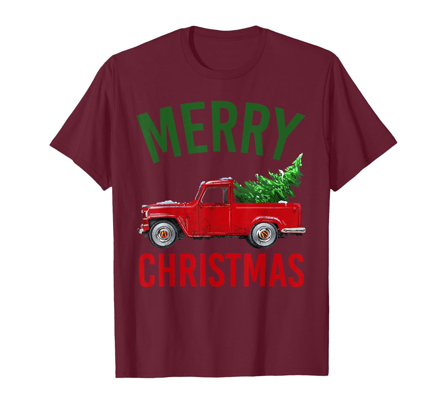 Red Vintage Wagon Tree Vacation Gift Red Truck Christmas T-Shirt