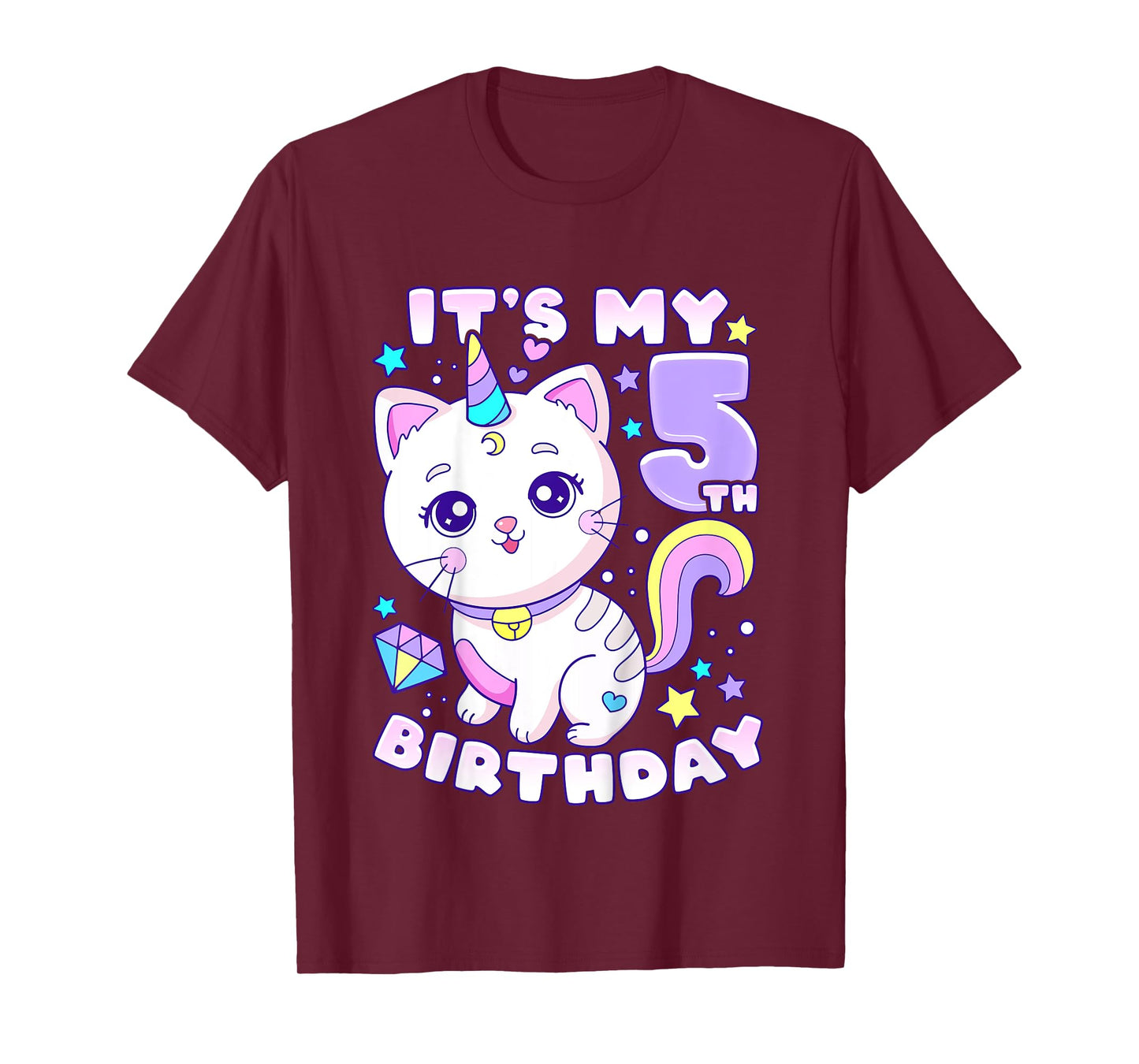 Birthday girl 5 years old, cat, unicorn, 5th birthday T-Shirt