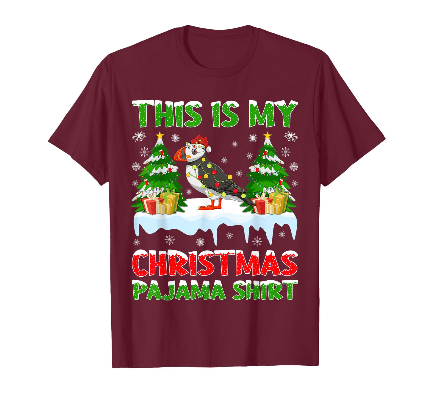 Funny This Is My Christmas Pajama Shirt Puffin Christmas T-Shirt