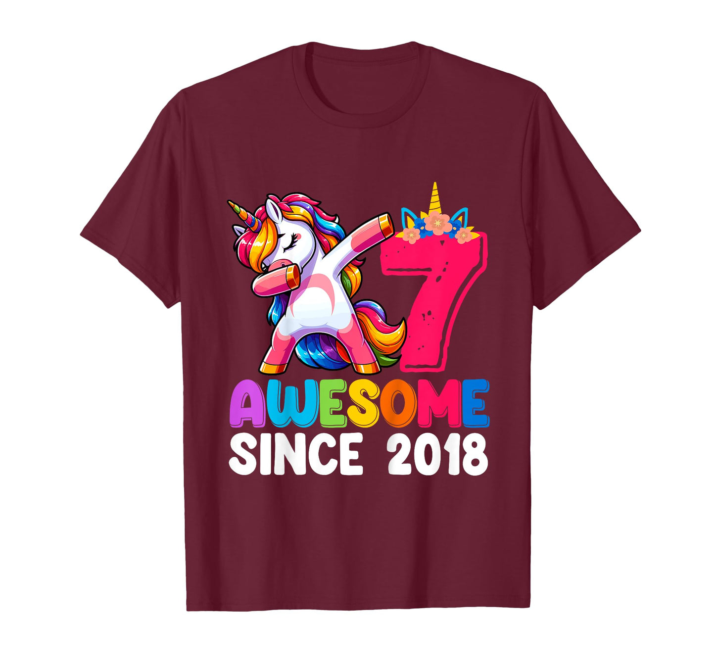 Awesome Since 2018 Dabbing Unicorn Girls 7 Year Old birthday T-Shirt