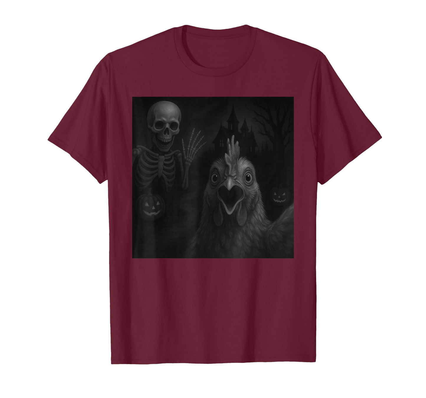 Chicken Selfie with Skeleton Halloween Funny T-Shirt