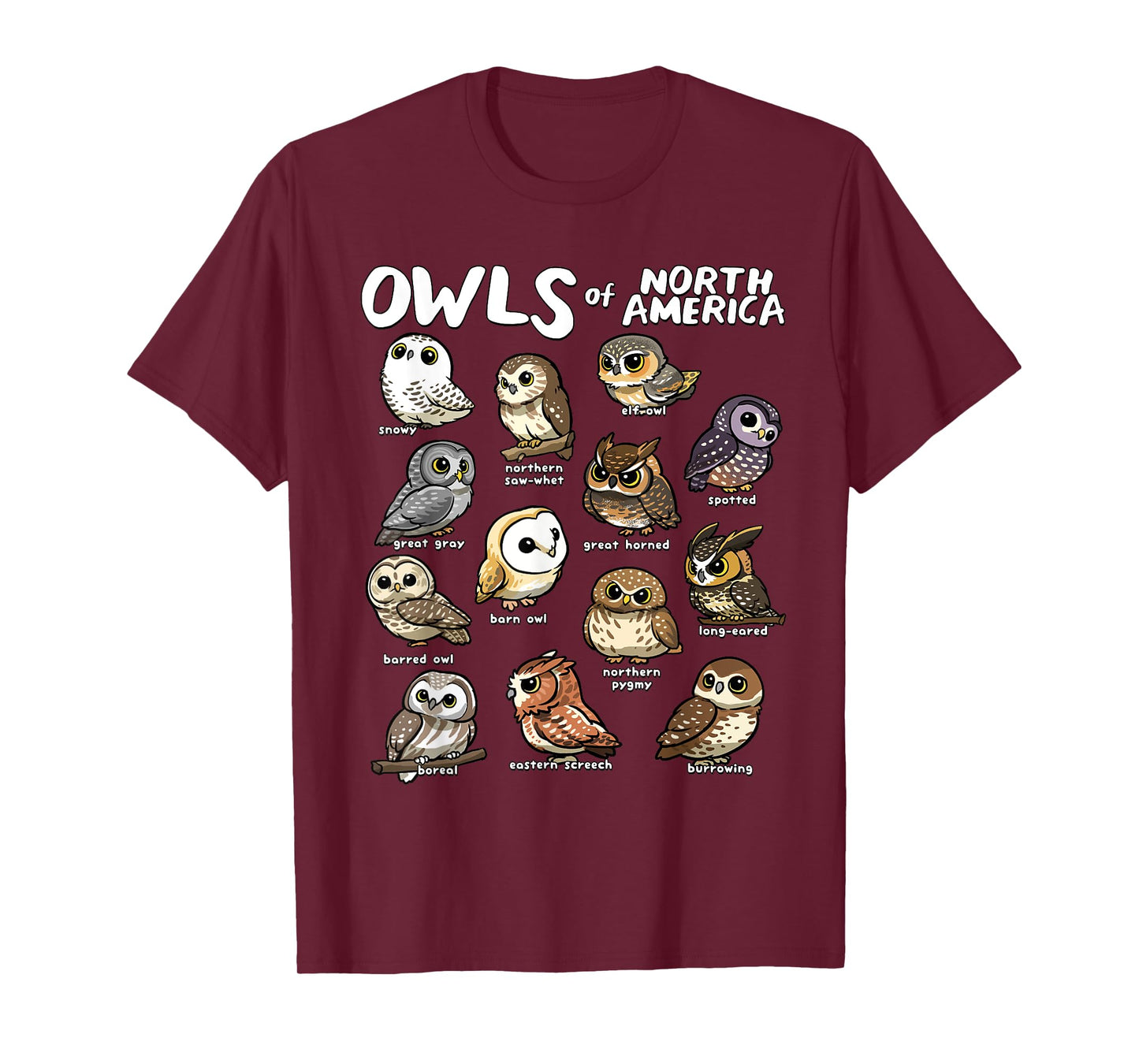 Owls of North America Shirt Birdwatcher Bird Lover Owl Lover T-Shirt