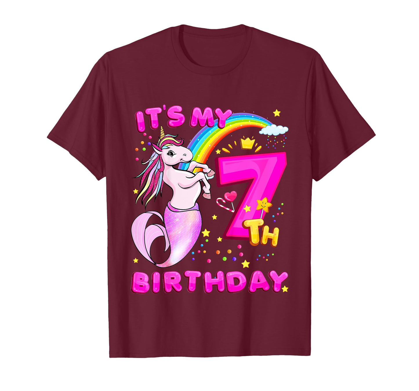 7th Birthday Unicorn Mermaid Girls 7 Years Old Mermicorn T-Shirt